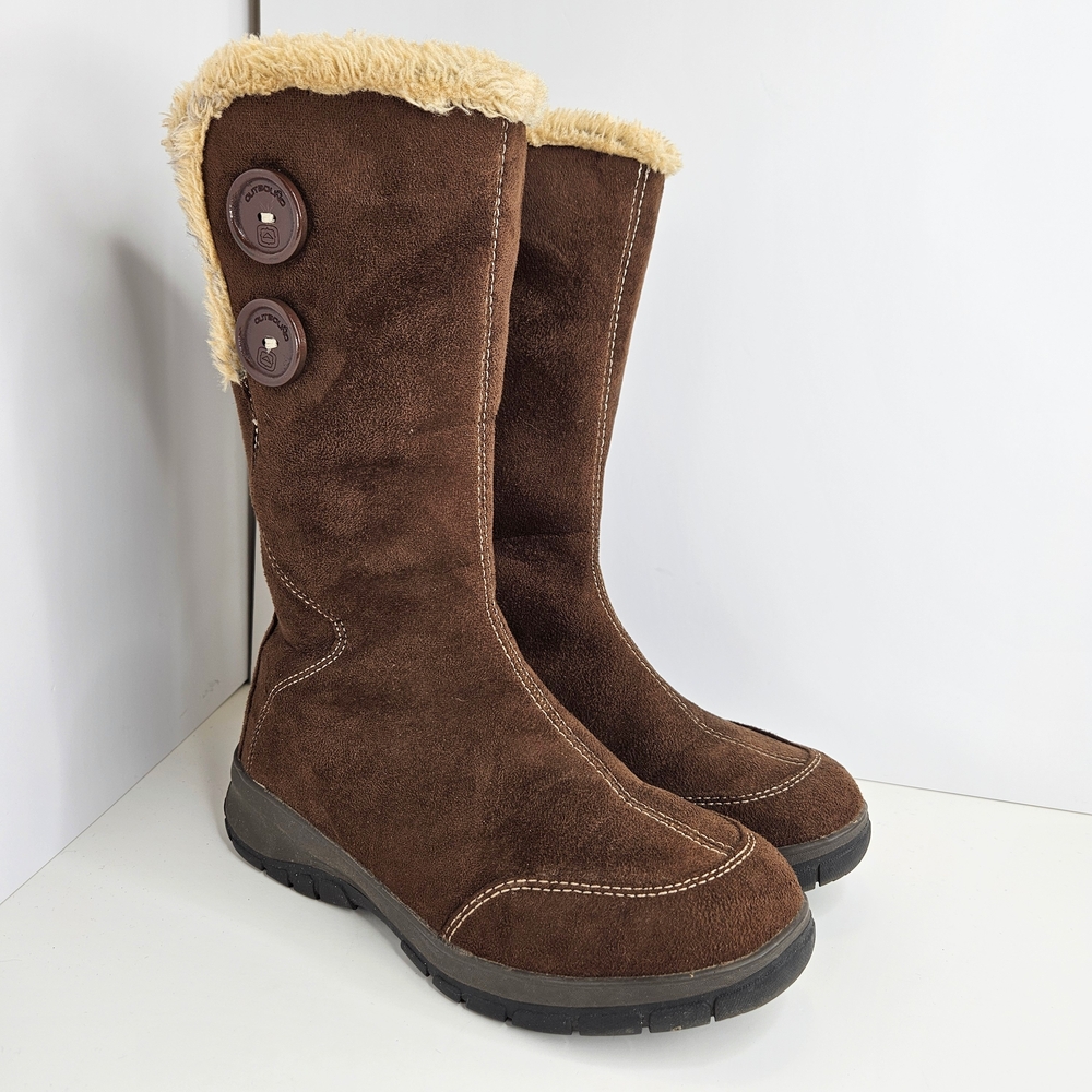 Outbound Women's Faux Suede Winter Boots Cozy Brown Cream Faux Fur Lining Size 6